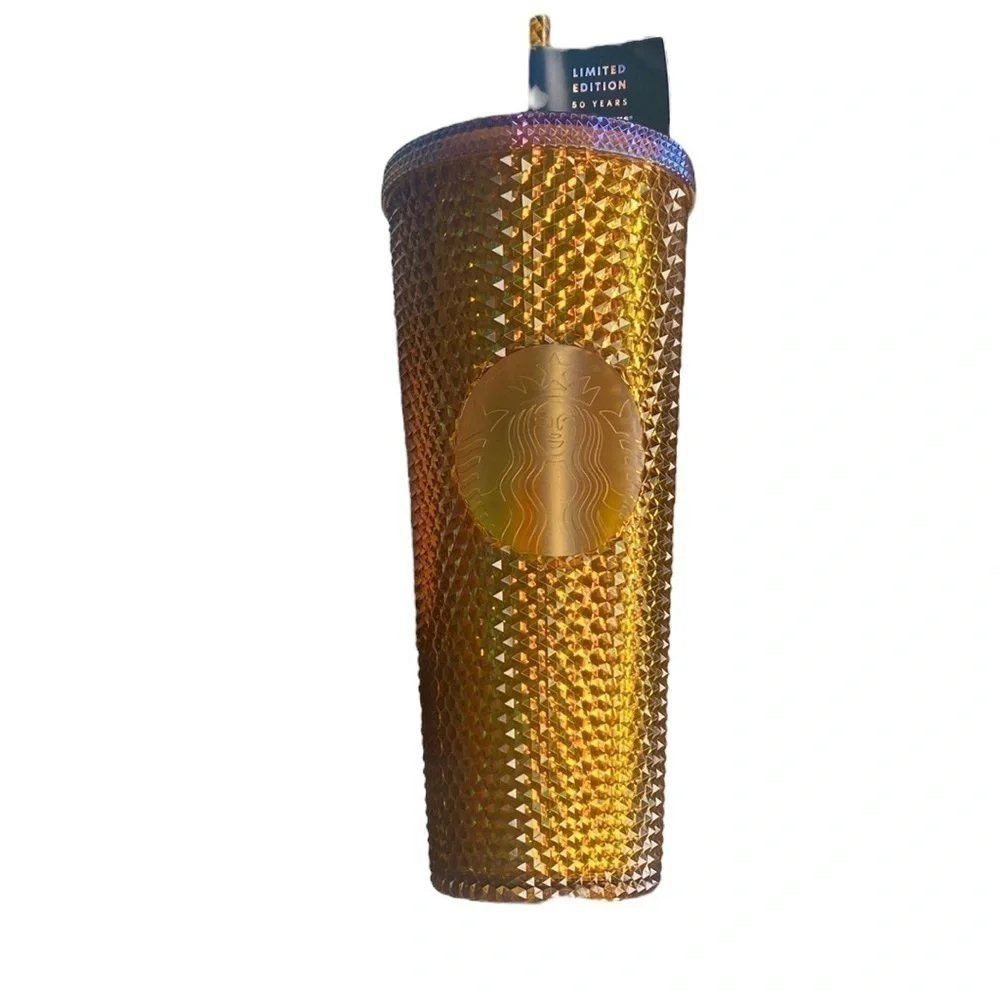 NWT STARBUCKS 50th ANNIVERSARY IRIDESCENT HONEYCOMB STUDDED TUMBLER 24OZ Defect